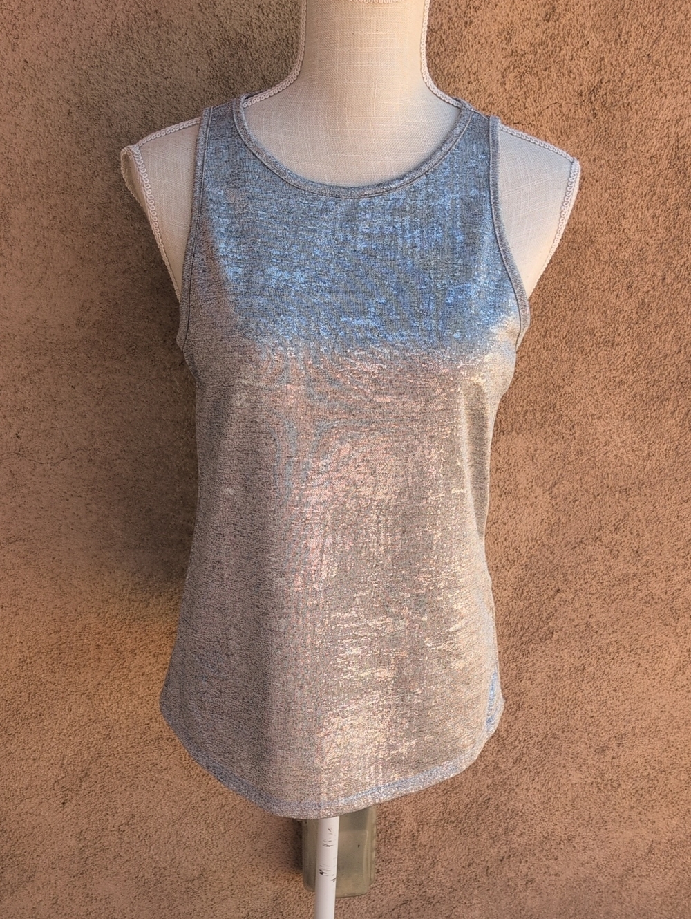 Park&Main Silver Metallic Liquid Knit Maximalist Tank Top Festival